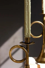 Antique Brass Trumpet Taper Candle Holders (Set of 3)