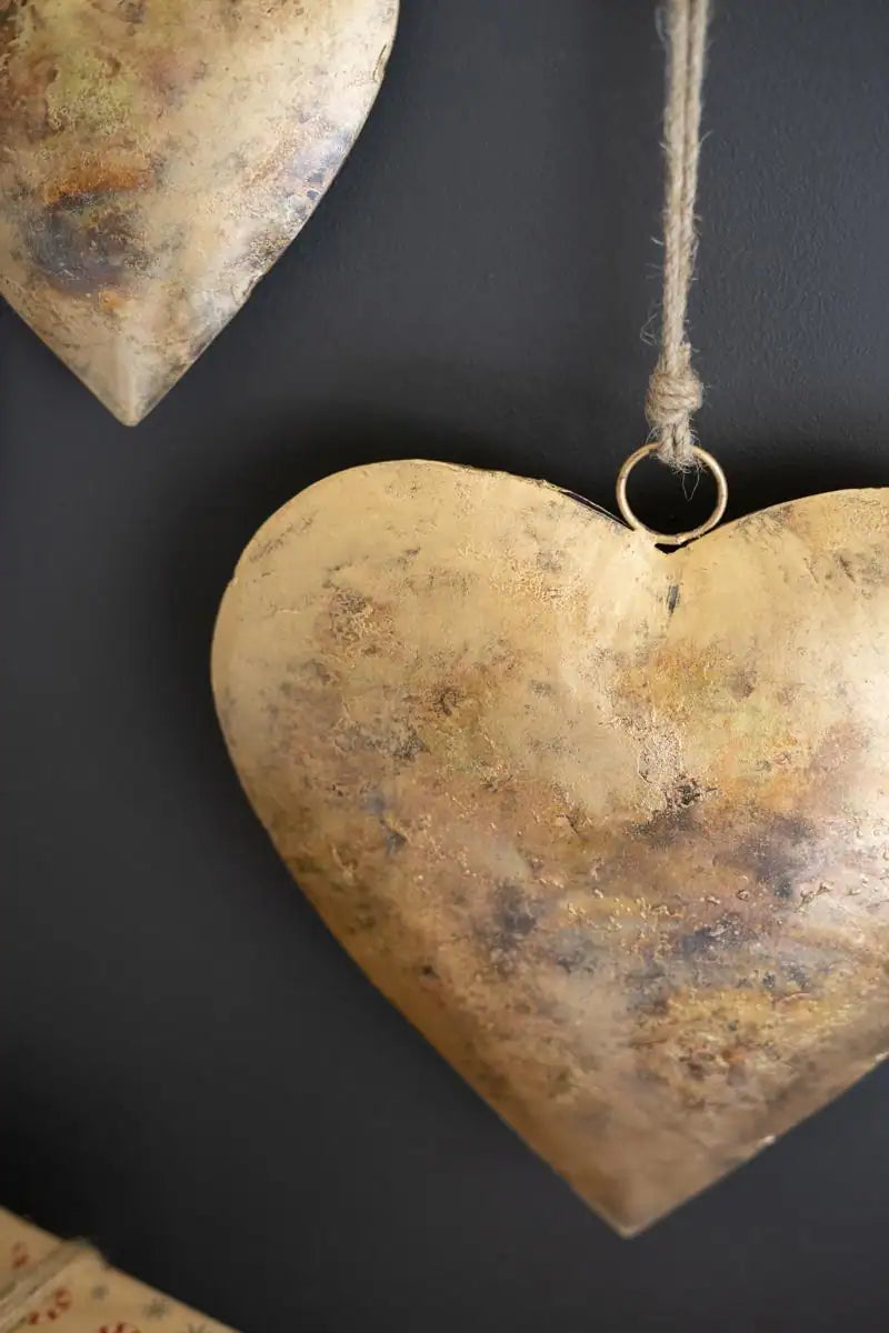 Antique Gold Christmas Heart Door Hangers (Set of 3)