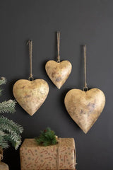 Antique Gold Christmas Heart Door Hangers (Set of 3)