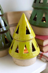 close up of light green christmas tree luminary