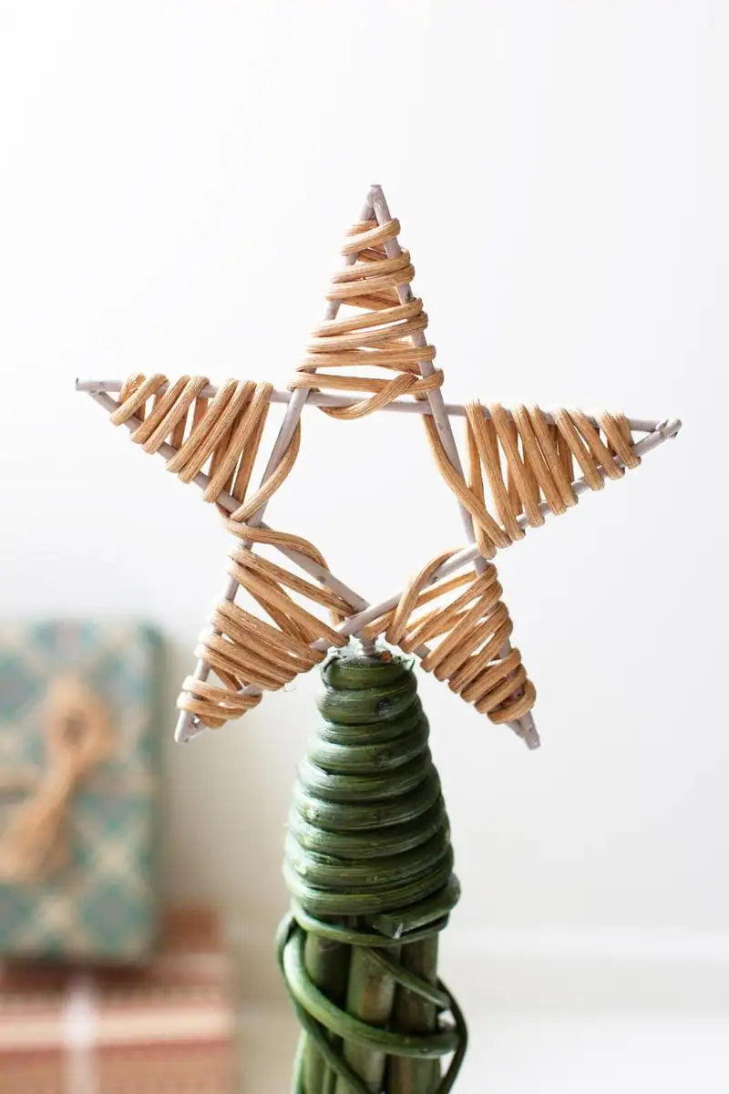 Green Willow Christmas Topiaries with Natural Star (Set of 3)
