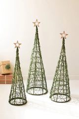 Green Willow Christmas Topiaries with Natural Star (Set of 3)