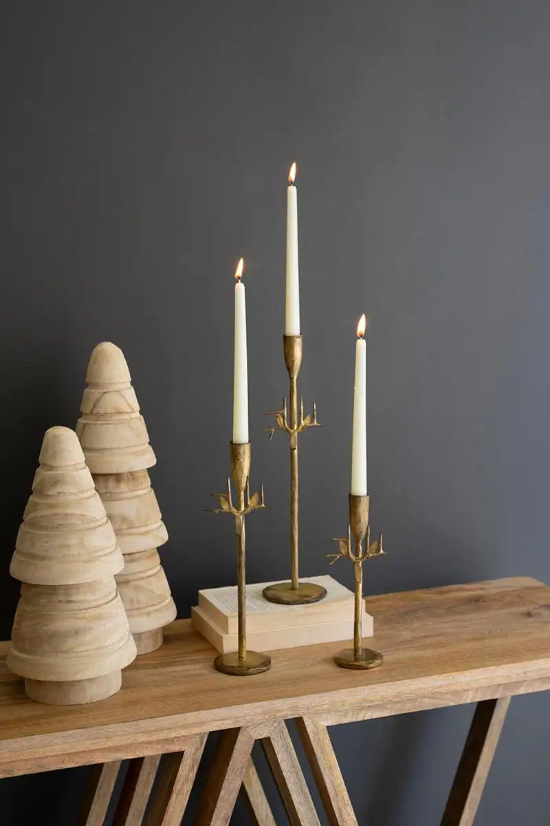 Forged Antique Gold Iron Deer Taper Holders (Set of 3)