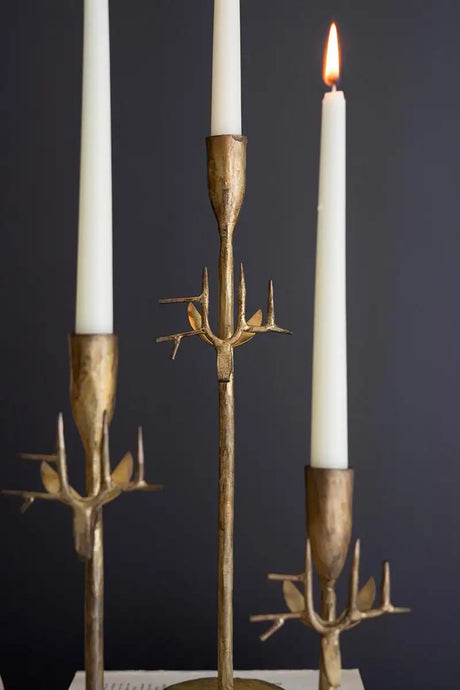 Forged Antique Gold Iron Deer Taper Holders (Set of 3)