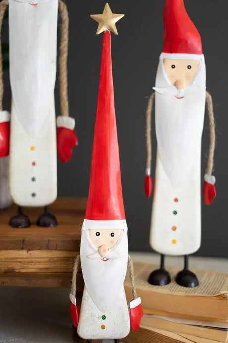Painted Metal & Wood Santas (Set of 3)