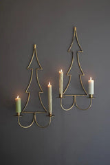 2 wall scones for candles christmas tree shaped brass