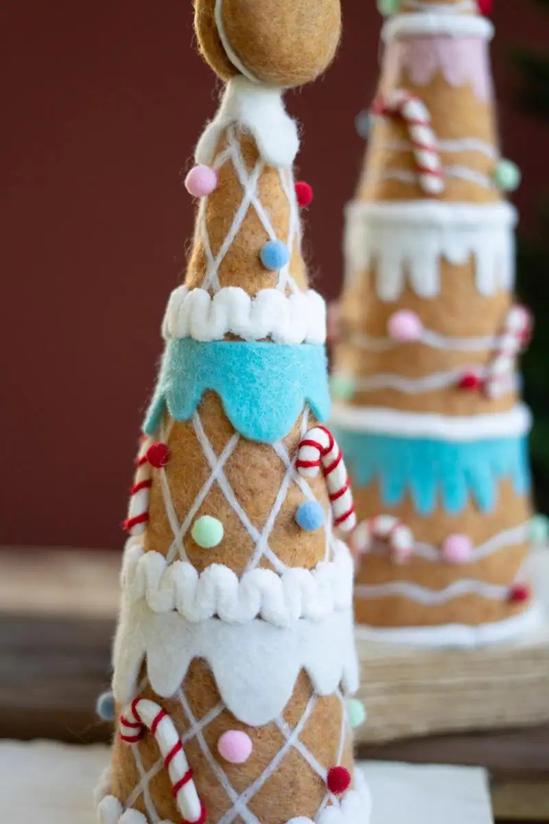 close up of felt gingerbread christmas tree