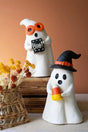 set of 2 white ghosts one with a message of boo the other with a candy corn - halloween decor