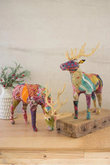 2 multi-colored kantha reindeer