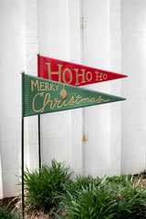 2 painted christmas pennants one in green one in red