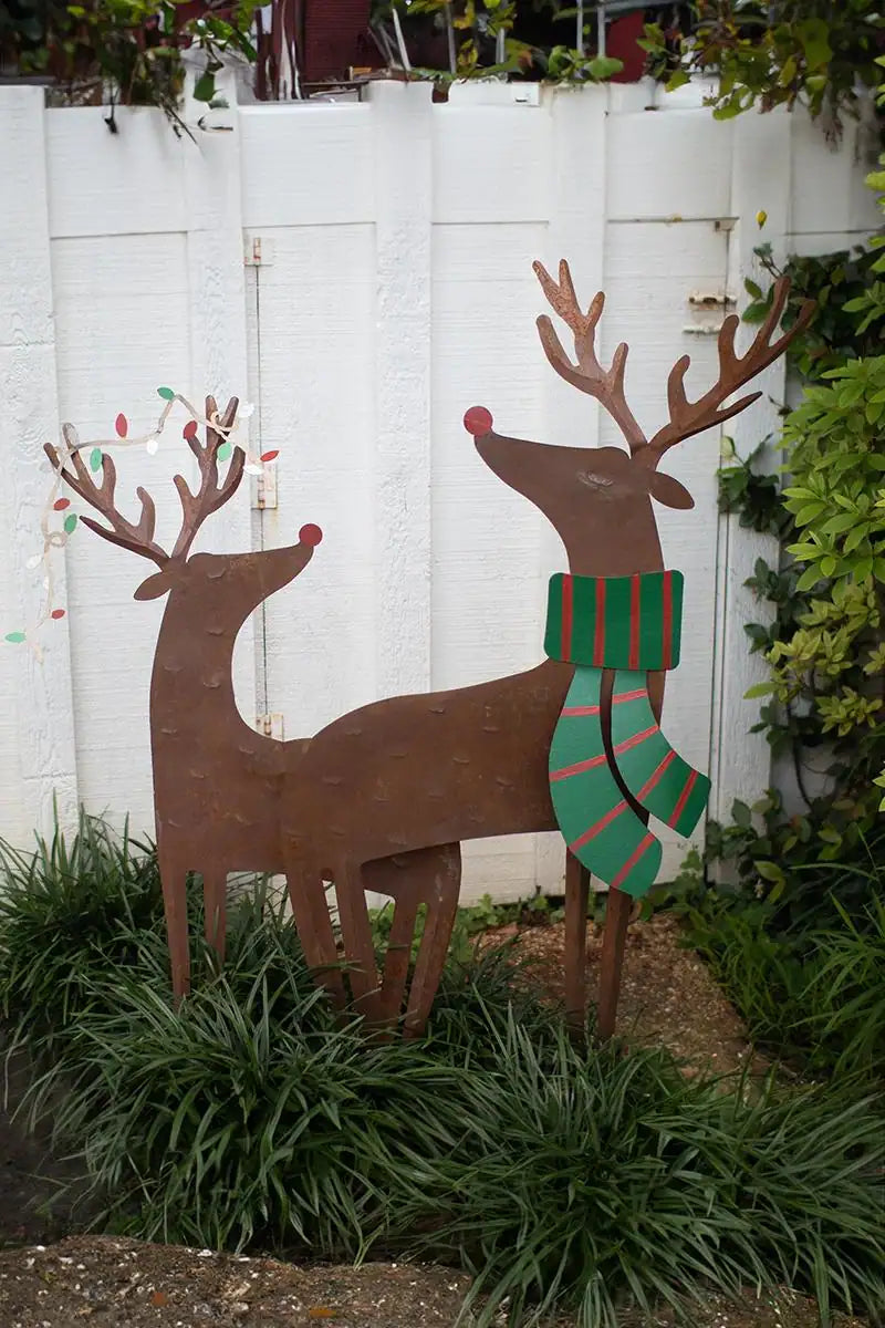 Painted Metal Deer Yard Art (Set of 2)