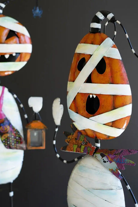 close up of mummy pumpkin head - halloween decor