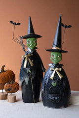 set of 2 metal porch witches with green faces - halloween decor