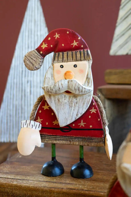 Painted Wood Santas With Rope Arms (Set of 2)