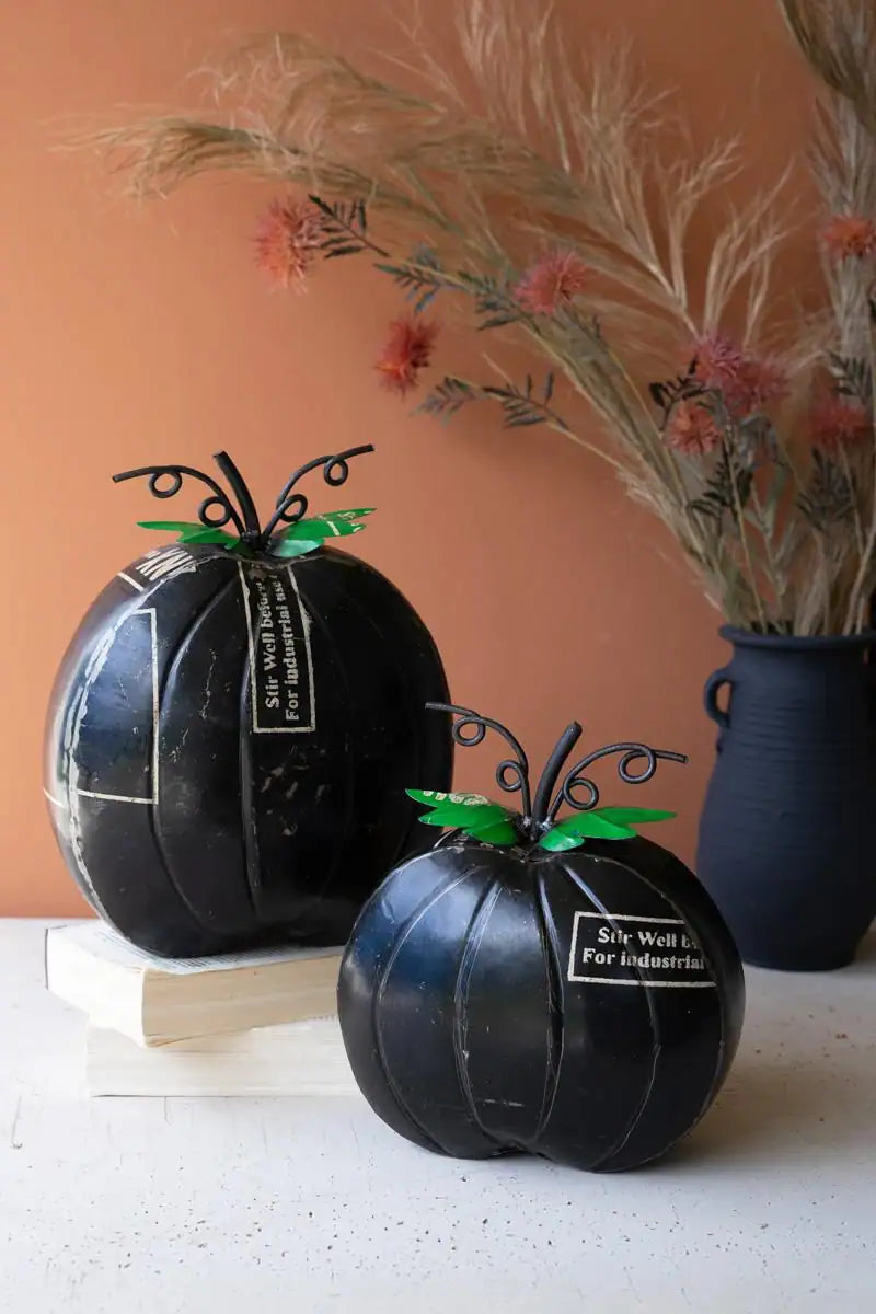 Recycled Black Iron Pumpkins (Set of 2)