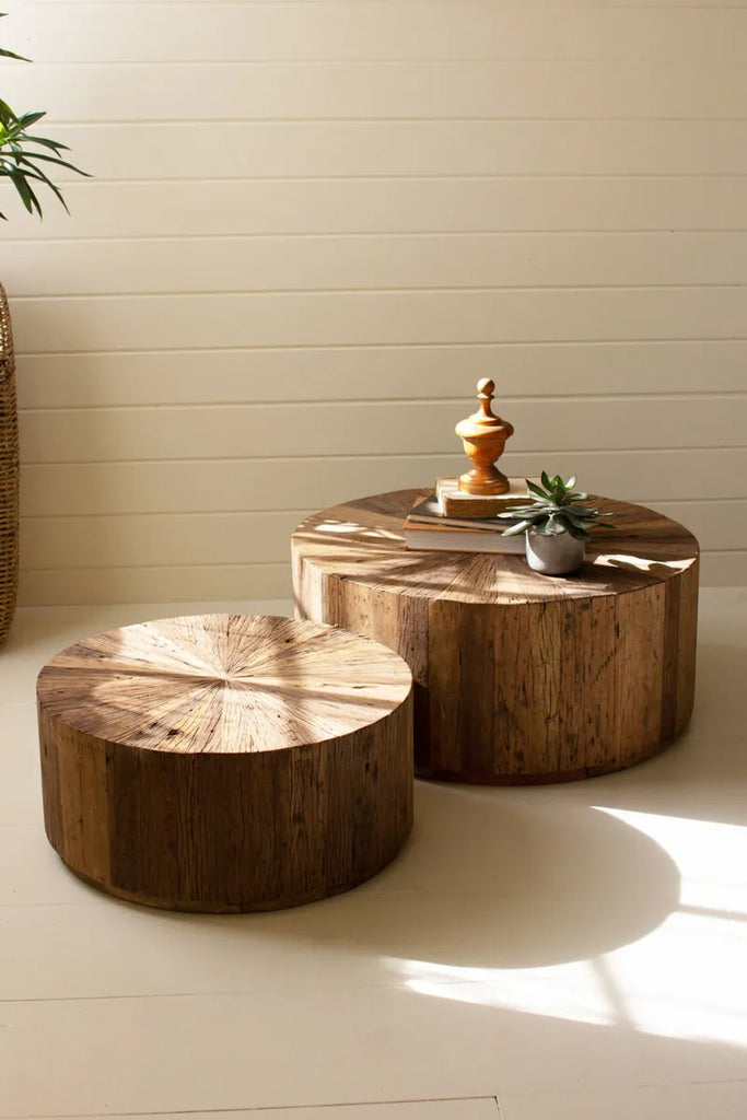 set of two solid wood tiered coffee tables
