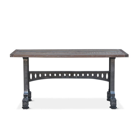 solid wood console table with cast-iron base - front view