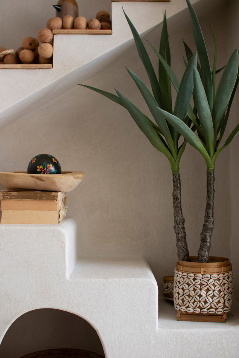 Close-up of stair details with decorative items placed