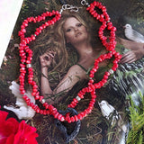 double strand coral necklace with lava heart on a waxed cord with Sterling silver Balinese beads