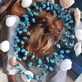 long handmade turquoise nugget necklace with Czech glass