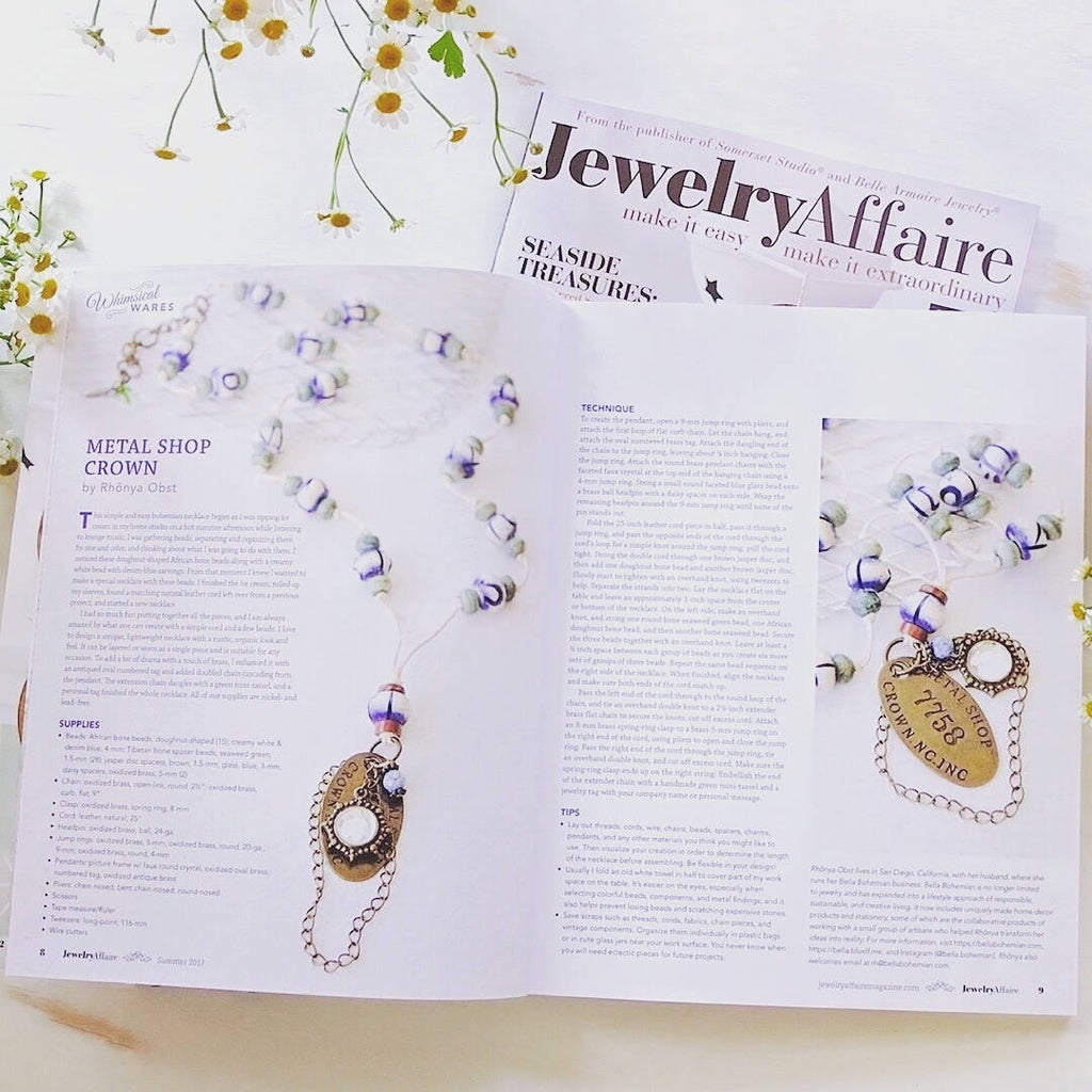 African and Tibetan beads necklace featured in Jewelry Affaire Magazine