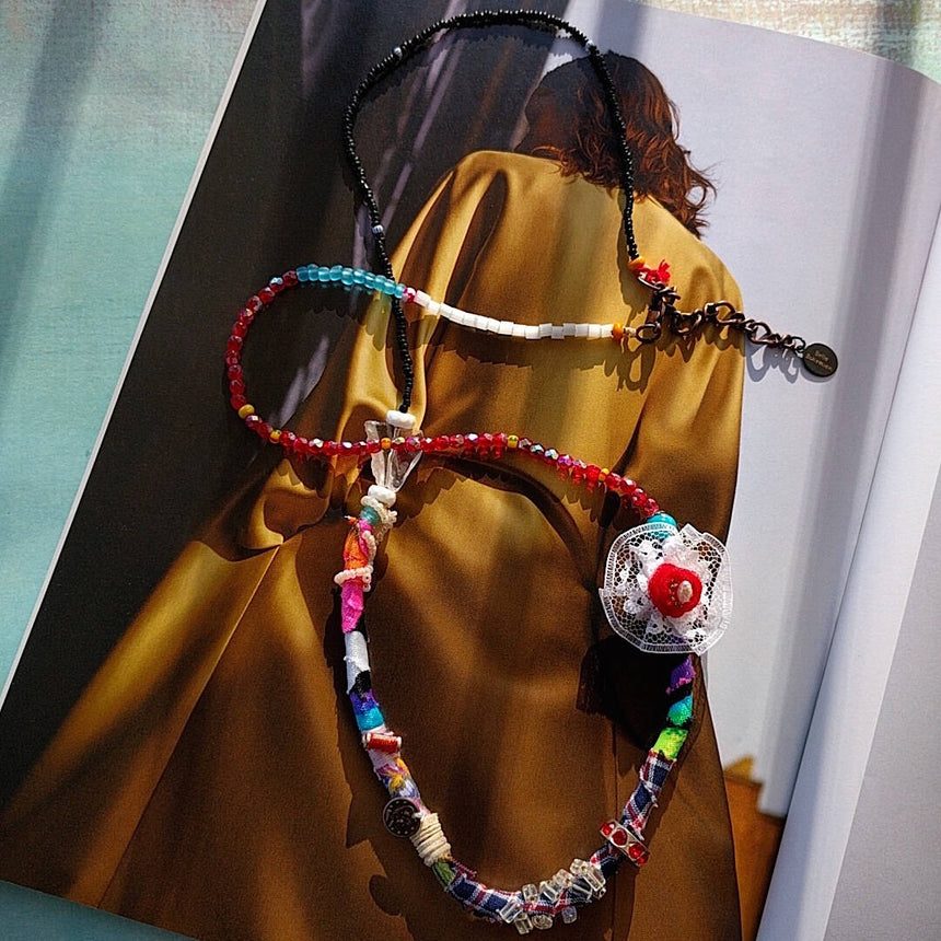 long bohemian red flower necklace