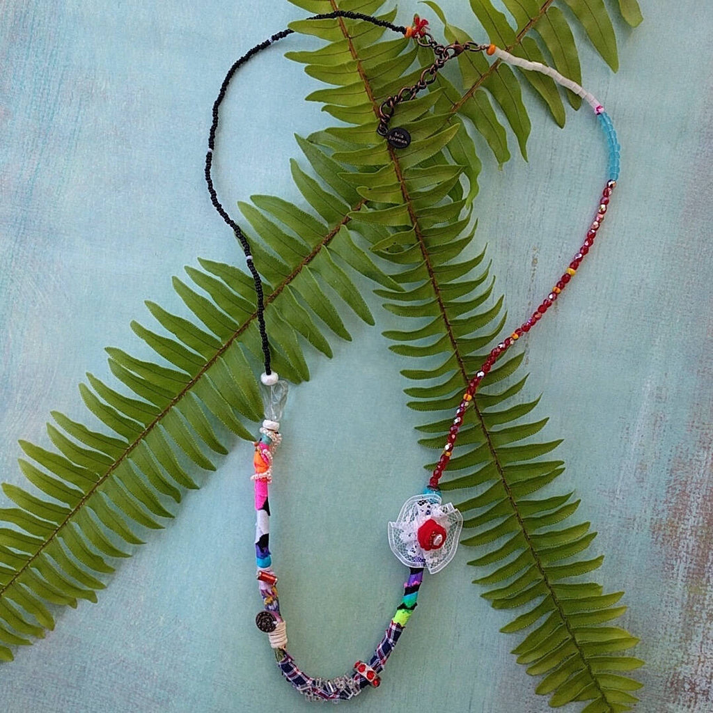 long bohemian red flower necklace