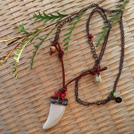 Indian ivory large tusk rustic pendant necklace