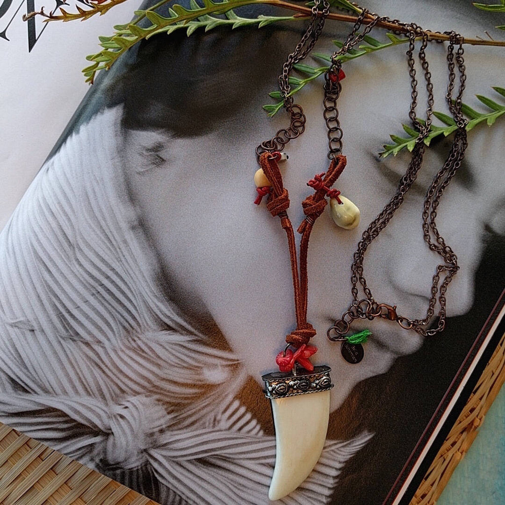 Indian ivory large tusk rustic pendant necklace