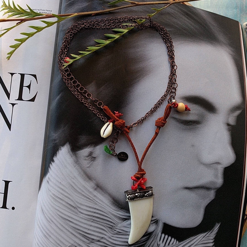 Indian ivory large tusk rustic pendant necklace