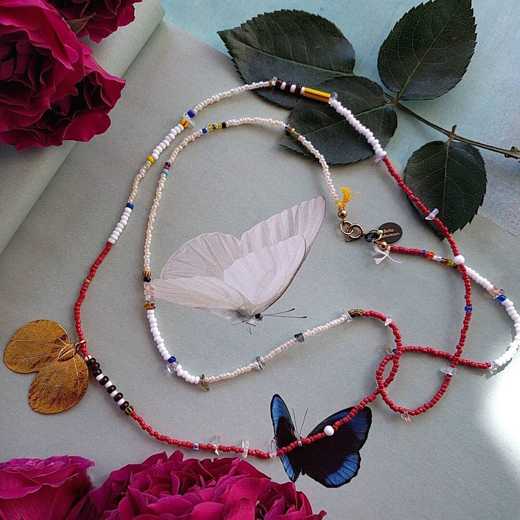 long handmade glass bead necklace