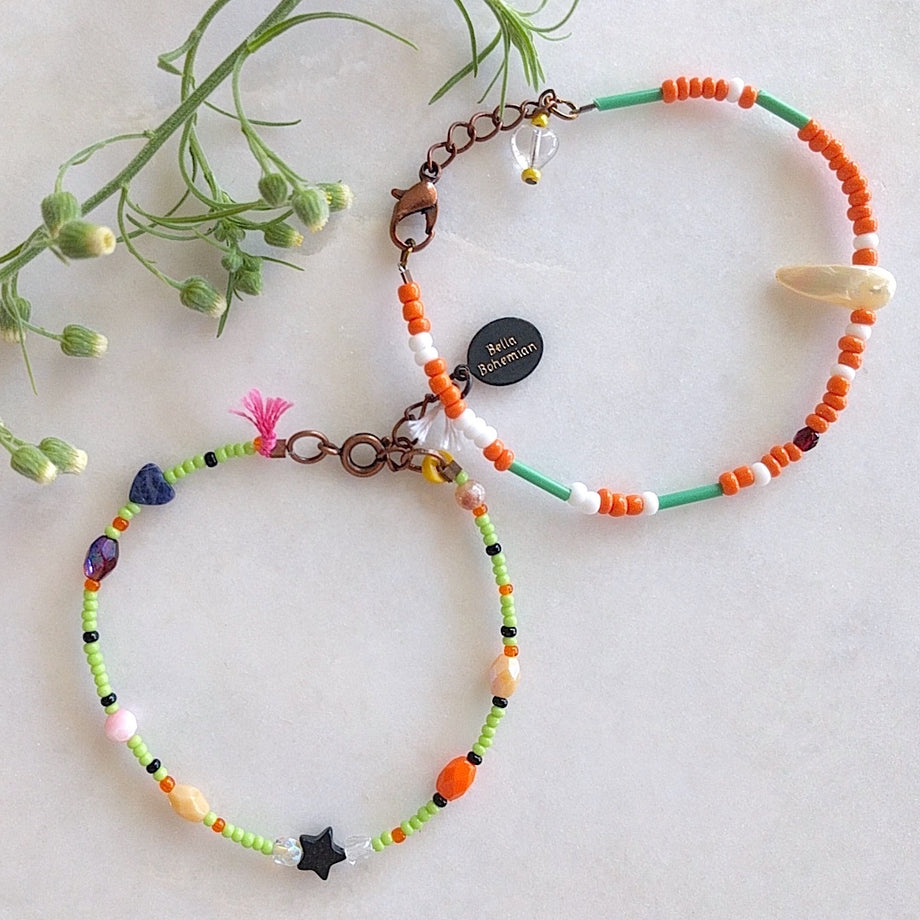 multi Metallic color glass seed bead bracelets, Boho Buy Two Get