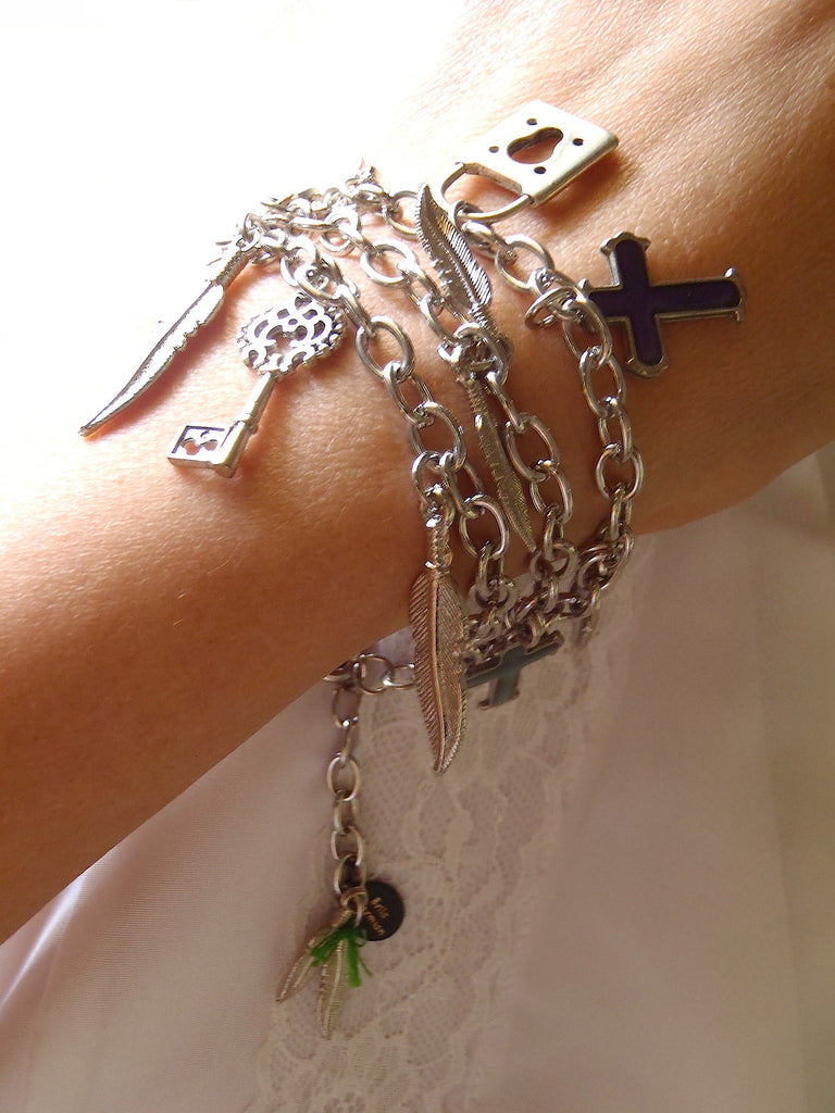 triple chained bracelet shown on a lady's wrist