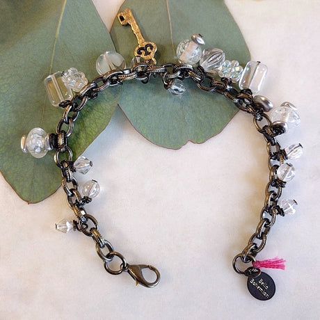 handmade bracelet with white translucent glass charms