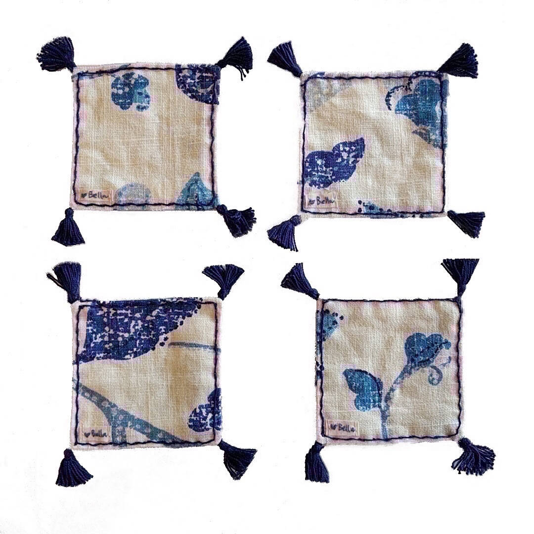 4 square boho in royal blue and ivory colored coasters - plain image (2)