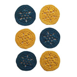 two bright yellow and two earth dark green crocheted coasters