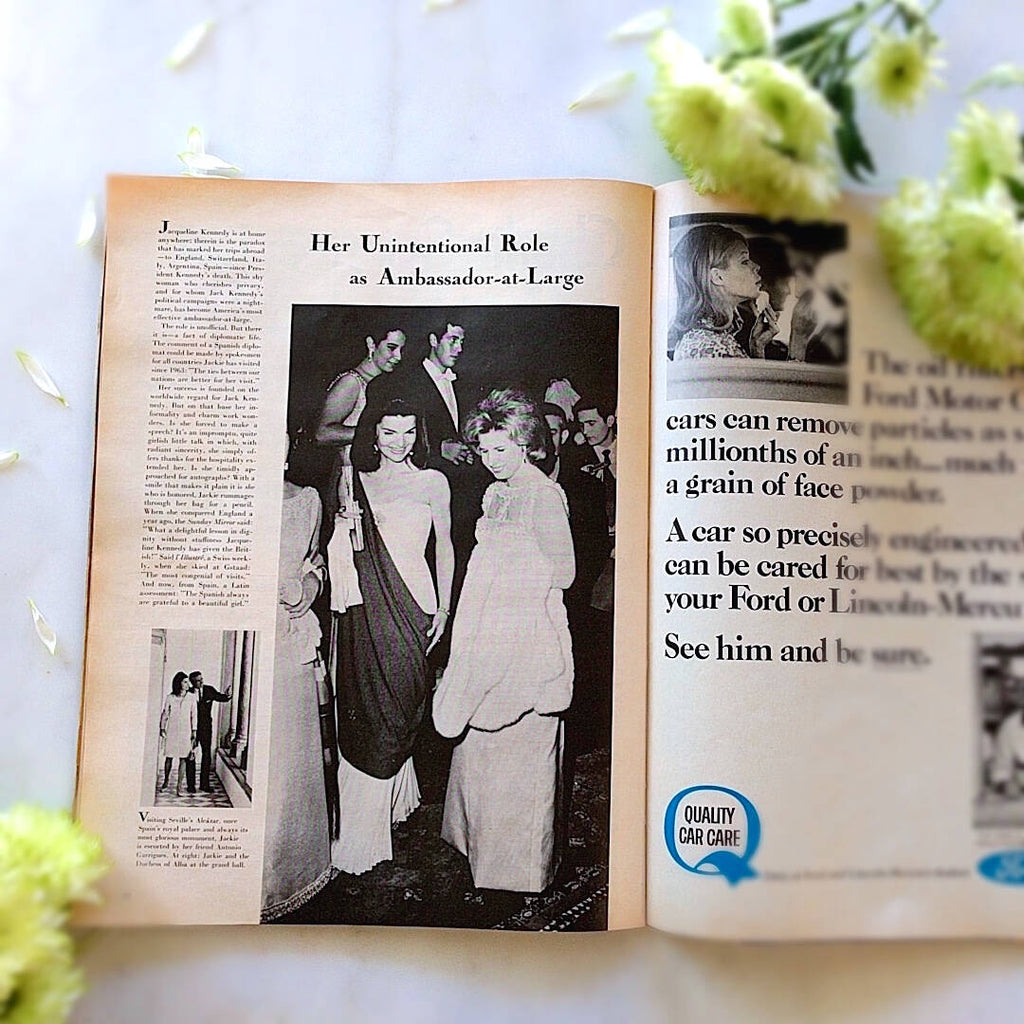 life magazine open showing jacqueline kennedy article in black and white (3)
