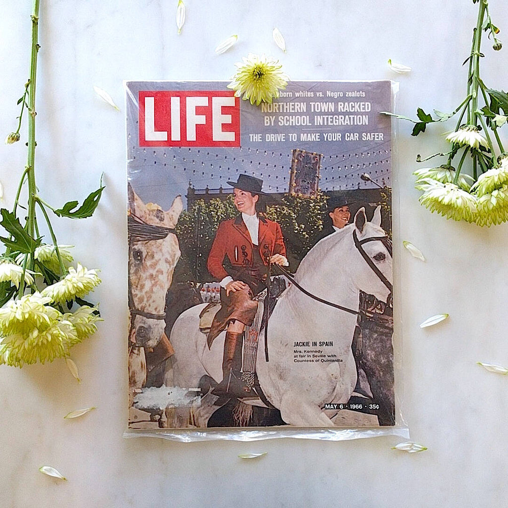 life magazine from may 1966 showing Jacqueline Kennedy on a white horse (2)