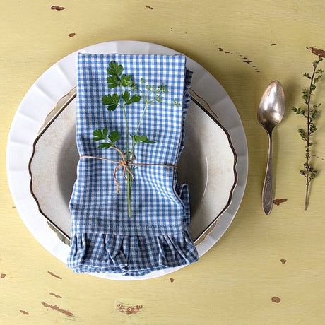 set of four 100% cotton vintage blue white plaid napkins