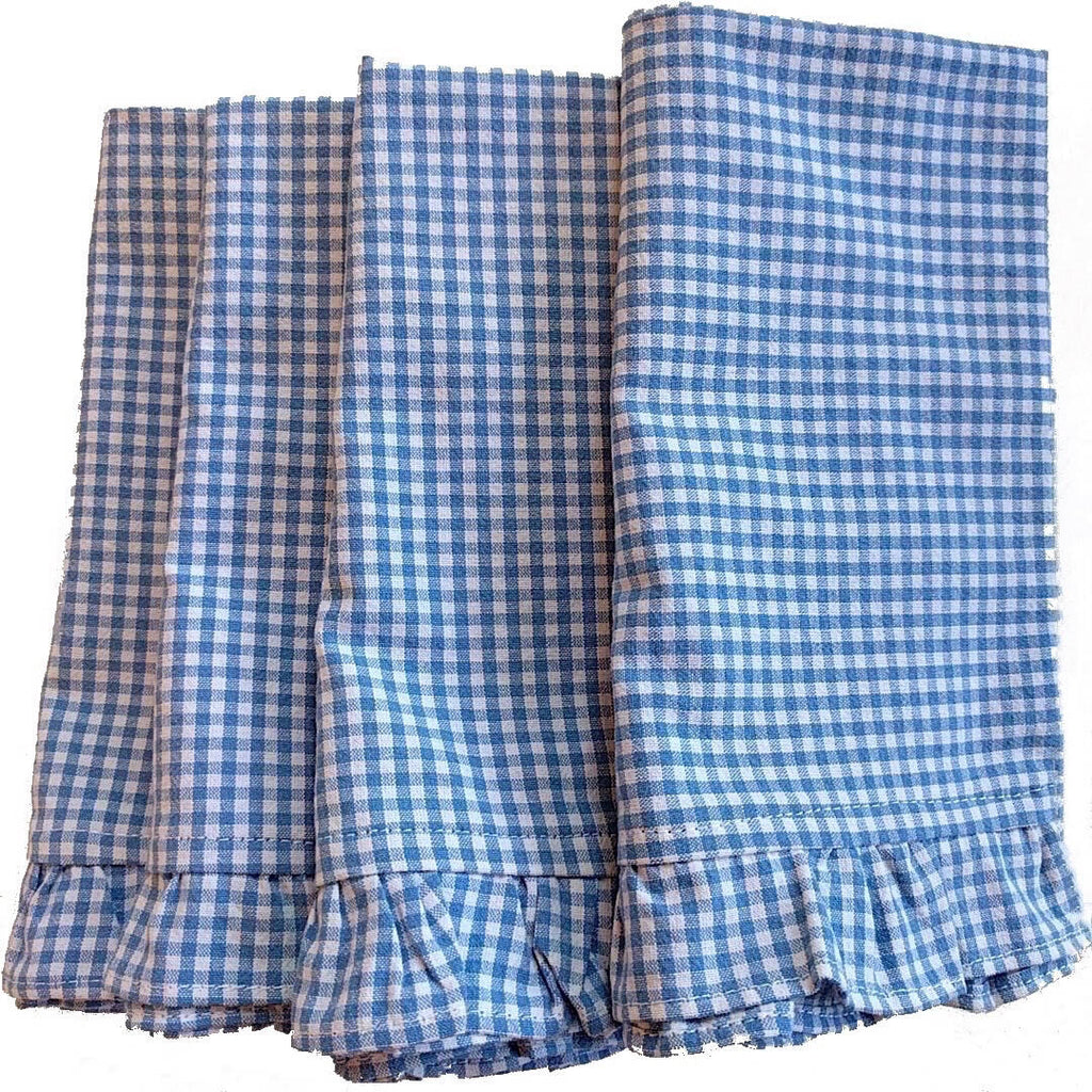 set of four cotton vintage blue white plaid napkins