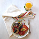 white cotton with multicolor striped tea towel