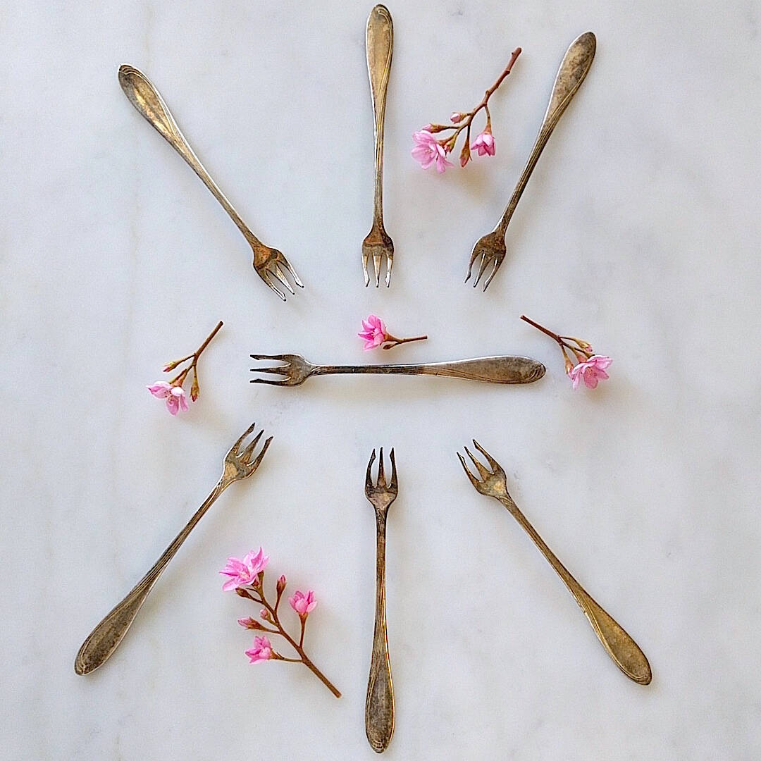 antique silver plated cocktail forks with tarnished look (2)