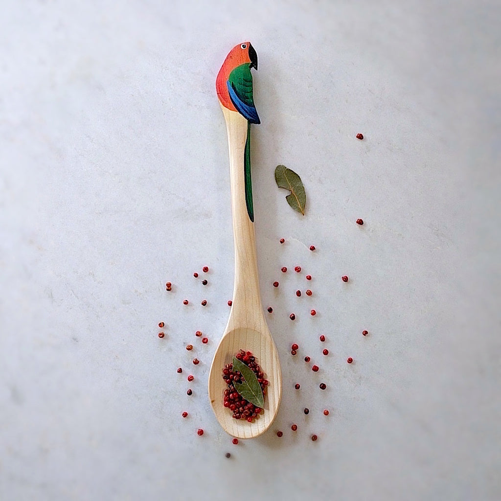 brazilian wood spoon with parrot head