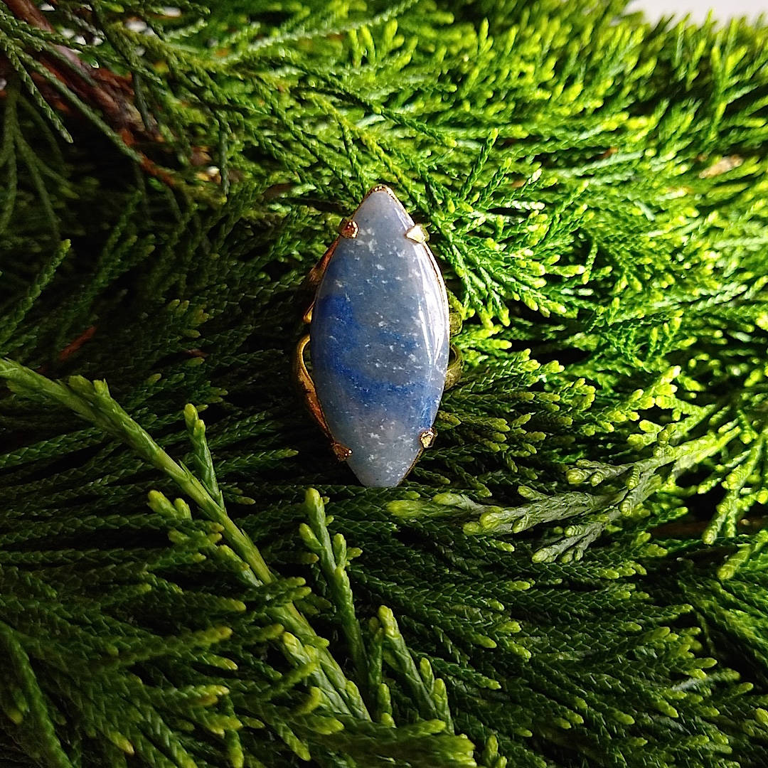marquise shaped blue quartz gold-plated adjustable cocktail ring