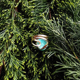bottom view of oval shaped green amazonite cocktail ring