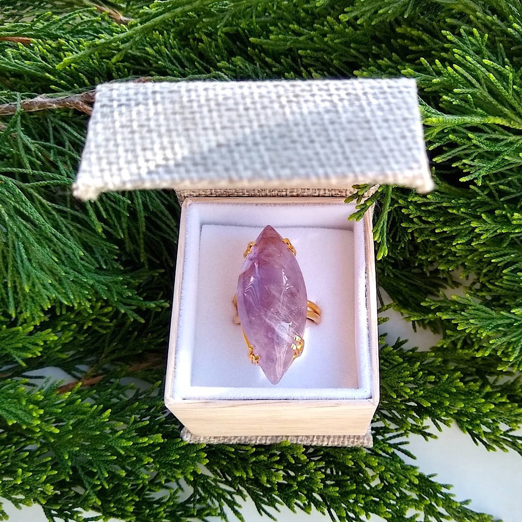 marquise cut amethyst adjustable cocktail ring in gift box