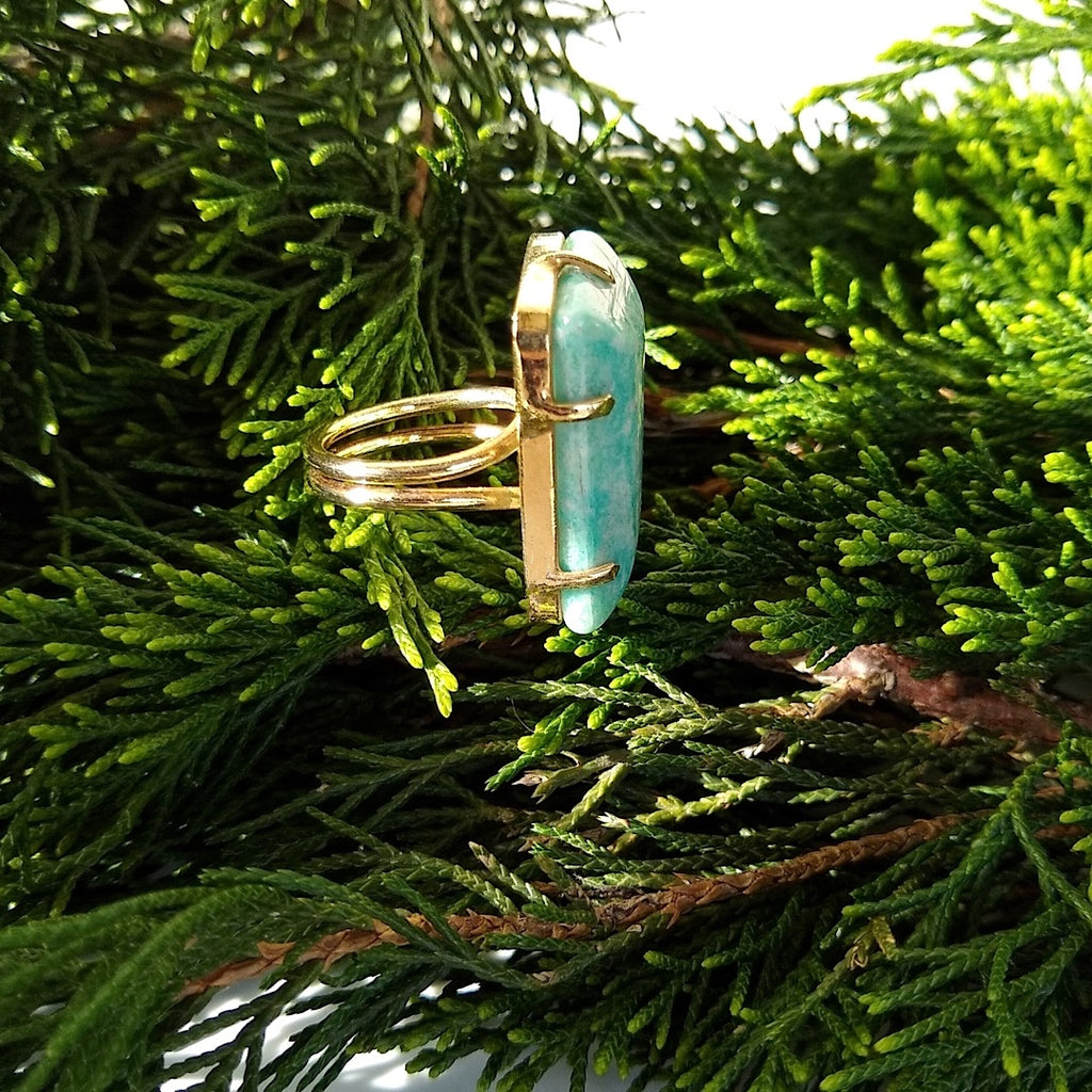 side view of Amazonite adjustable cocktail ring