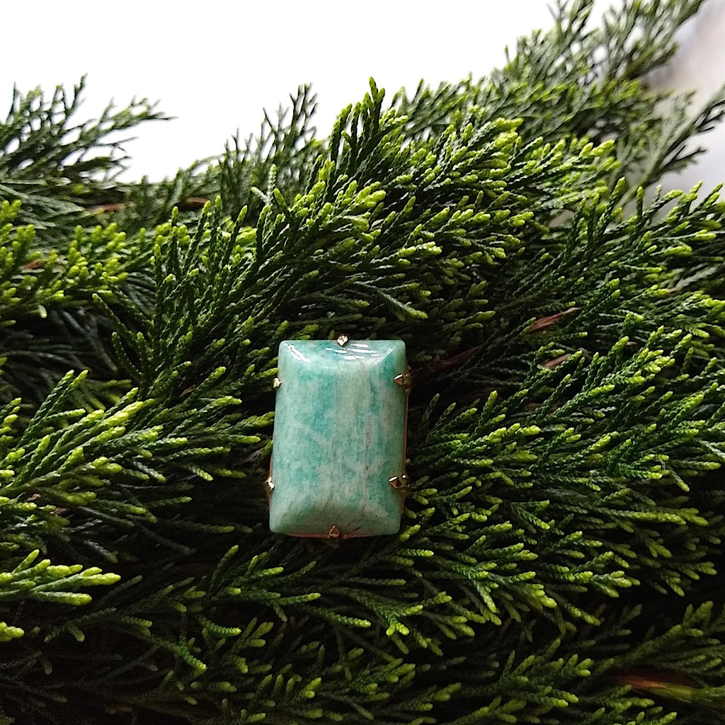 Rectangular Amazonite gold-plated adjustable cocktail ring