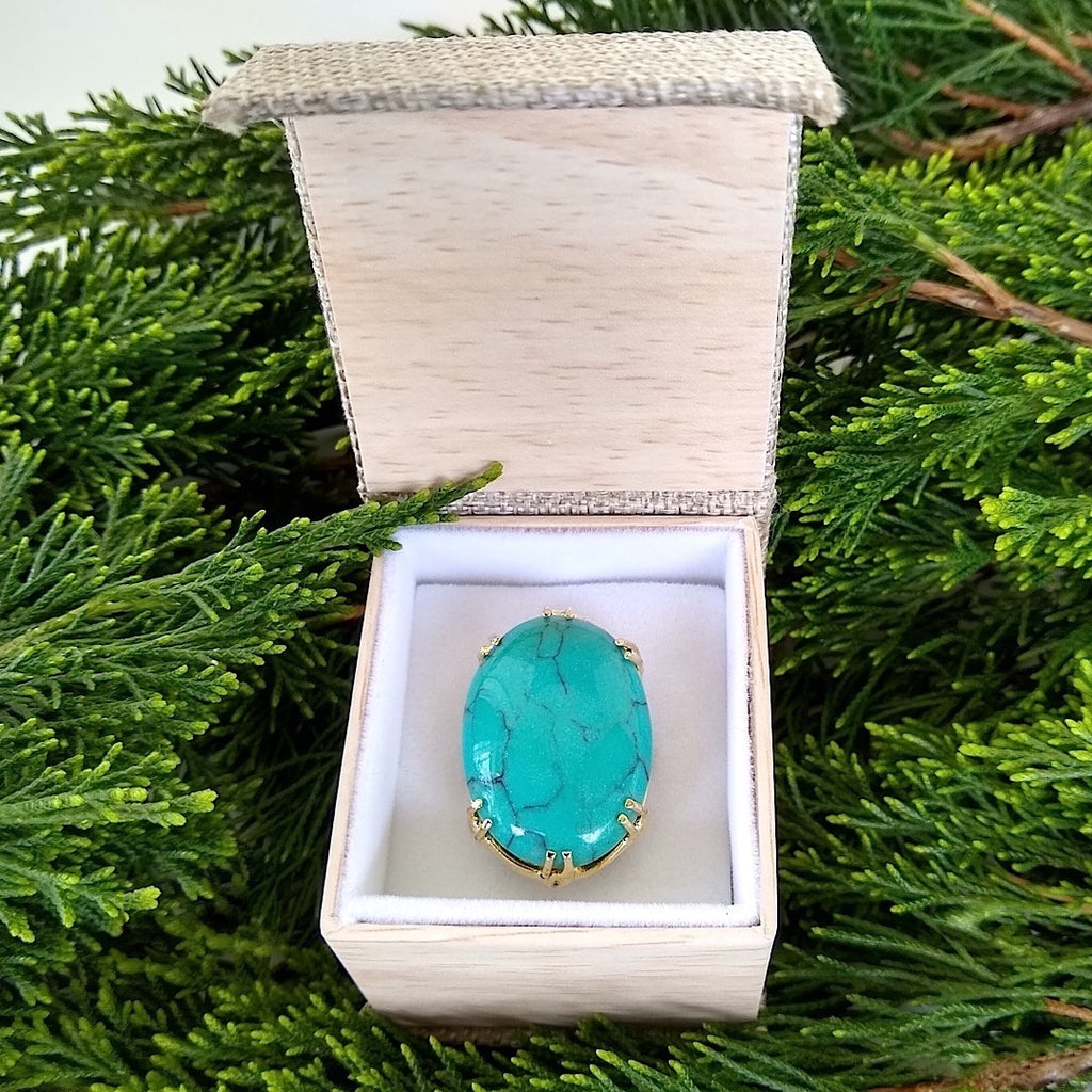 oval turquoise adjustable ring in gift box