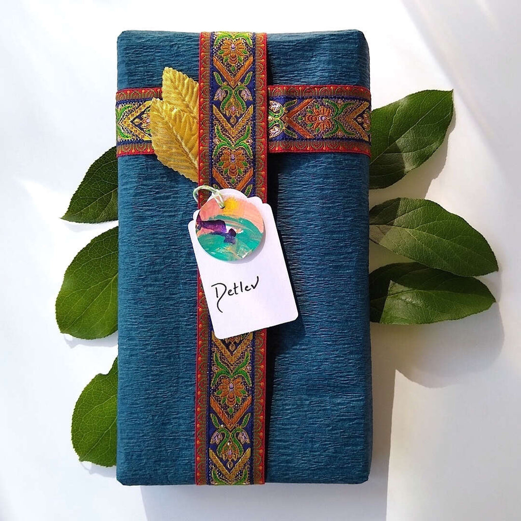 example of wrapped gift with Bella Bohemian Papeterie gift tag